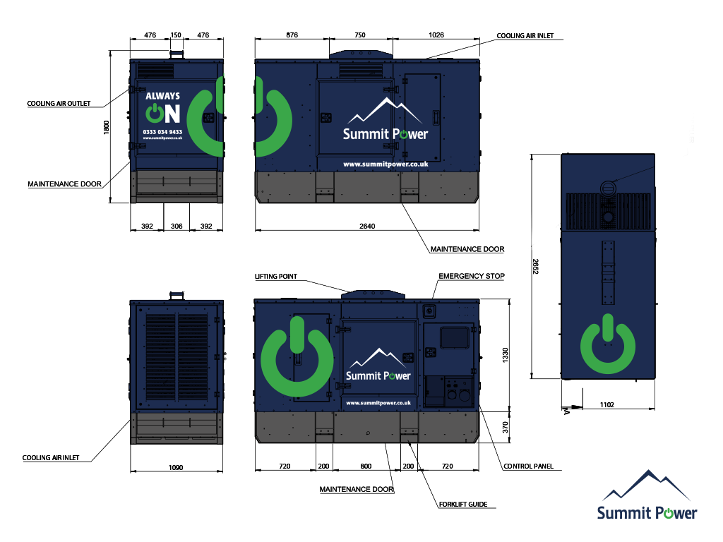 Dimensions – 100kVA Silent – Stage V Generator – Summit Power