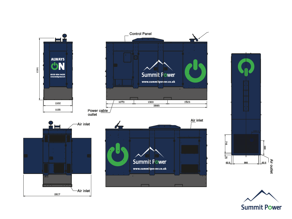 Dimensions – 150kVA – Stage V Generator – Summit Power