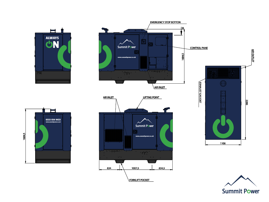 Dimensions – 40kVA – Stage V Generator – Summit Power